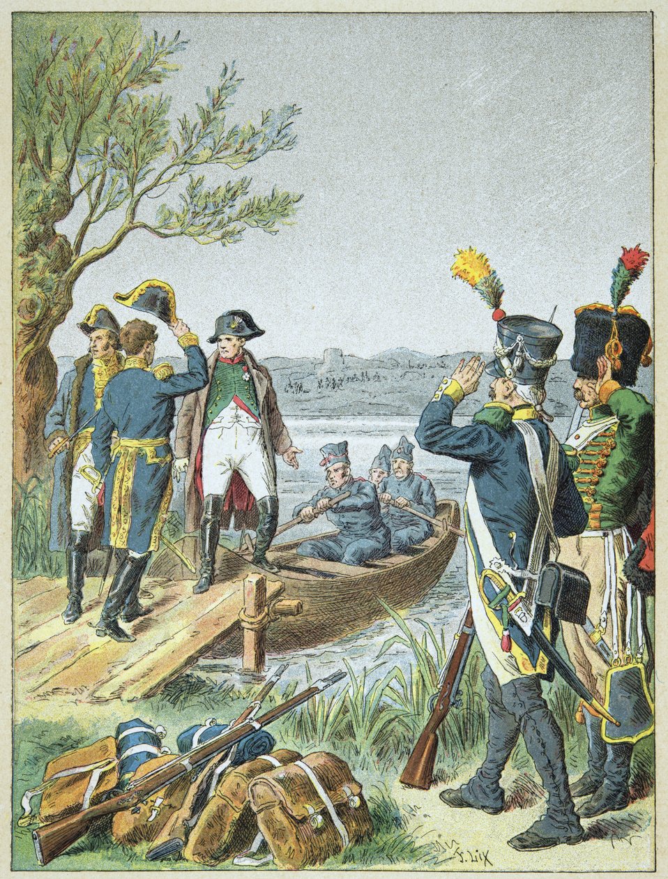 Napoleón Bonaparte y Massena en el de Lobau después de la Batalla de Essling, 22 de mayo de Frederic Theodore Lix