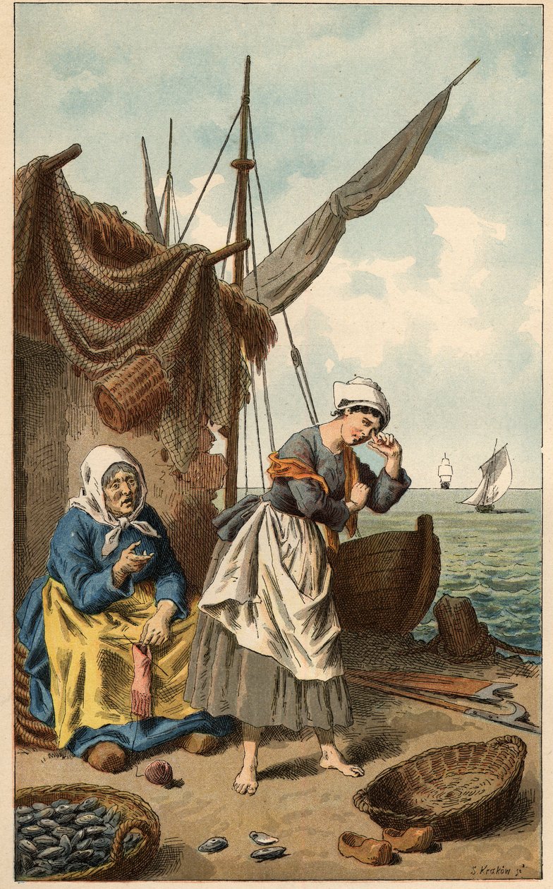 Canción popular: "A la pesca del mejillón" Ilustración de Frederic Theodore Lix (1830-1897). Frontispicio de "Chansons et rondes enfantines des provinces de la France" de Frederic Theodore Lix