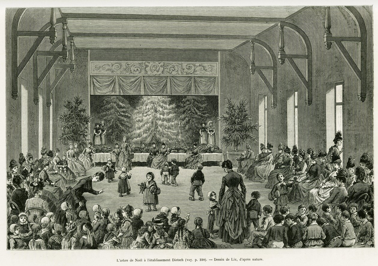 El árbol de Navidad en el establecimiento Dietsch. Ilustración de la historia A travers l