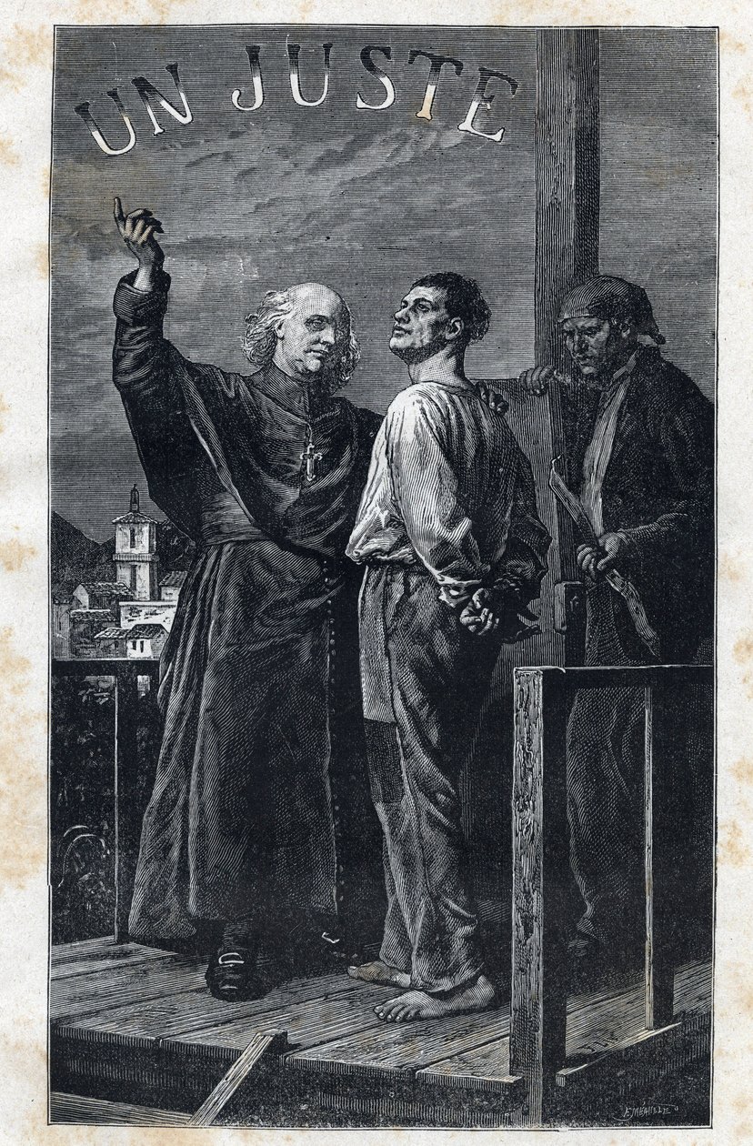 El obispo Myriel acompaña a un condenado a muerte que sube al cadalso - Ilustración de Frédéric Théodore Lix (1830-1897) para “Los Miserables - Primera Parte: Fantine” de Victor Hugo (1802-1885) 1862 de Frederic Theodore Lix