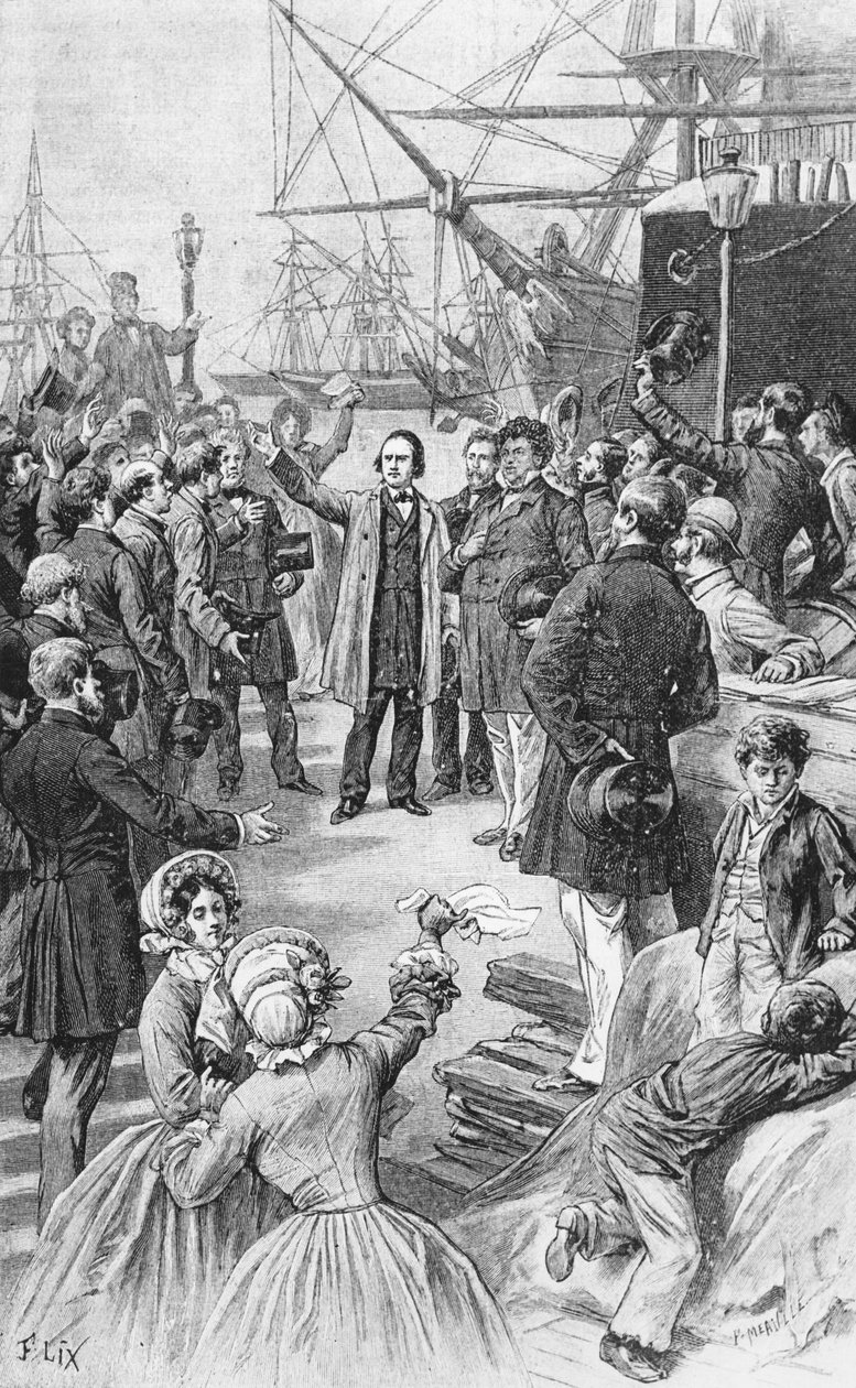 Victor Hugo (1802-85) despidiéndose de sus amigos y seguidores en Amberes el 1 de agosto de 1852, c.1885 de Frederic Theodore Lix
