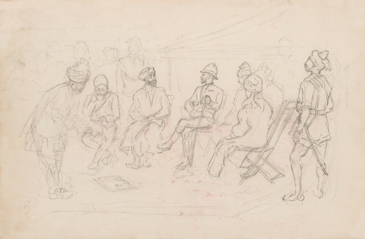 El encuentro entre Cavagnari y el Khan de Lalpura en Dakka en febrero de 1879 de Frederic Villiers