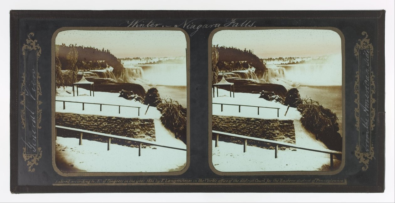 Cataratas del Niágara en invierno, vista general desde el lado americano de Frederic and William Langenheim