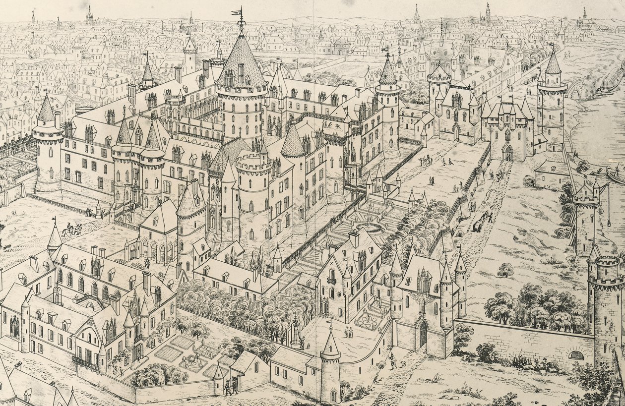 El Louvre en París en la época de Carlos V, Sabio (siglo XIV), dibujo de Frederic de Clarac (1777-1847), Francia de Frederic de Clarac