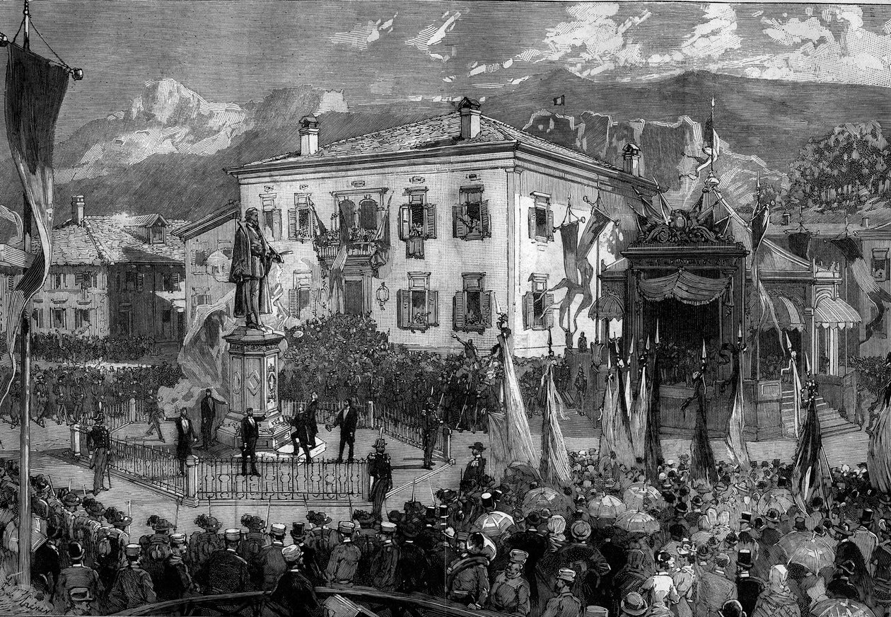 Inauguración de la estatua de Tiziano (Tiziano Vecellio) (1485-1576) en Pieve di Cadore, Italia, 5 de septiembre de Frederic de Haenen