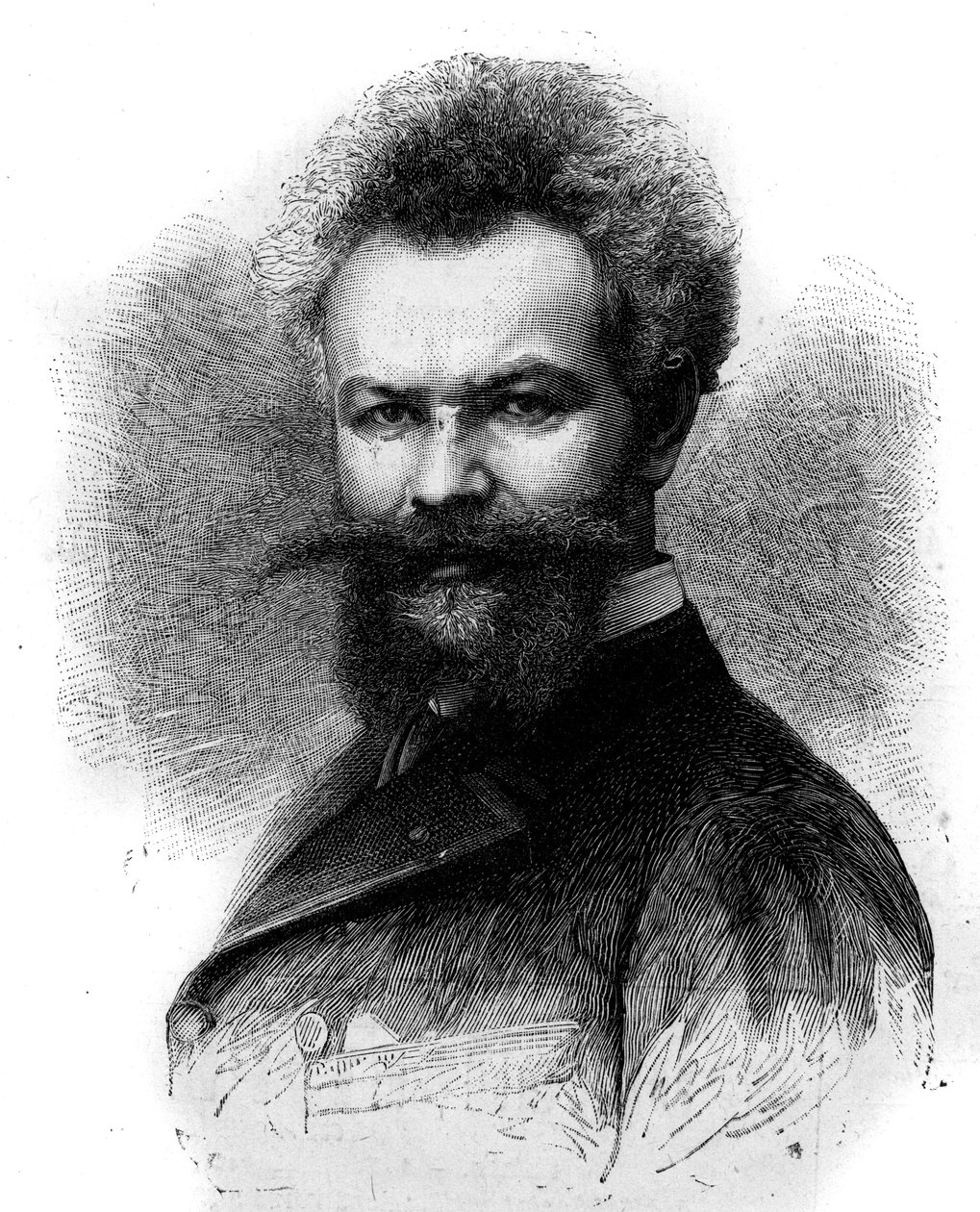 Retrato de Mihaly Munkacsy (1844-1900), pintor húngaro. Grabado en “Le Monde Illustré” n°1306 del 8 de abril de 1882 de Frederic de Haenen