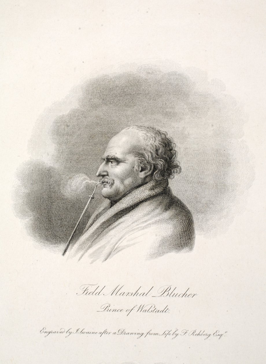 Mariscal de campo Blucher, príncipe de Walstadt, grabado por J. Swaine, pub. J. Farrer, 1815 de Frederich Rehberg