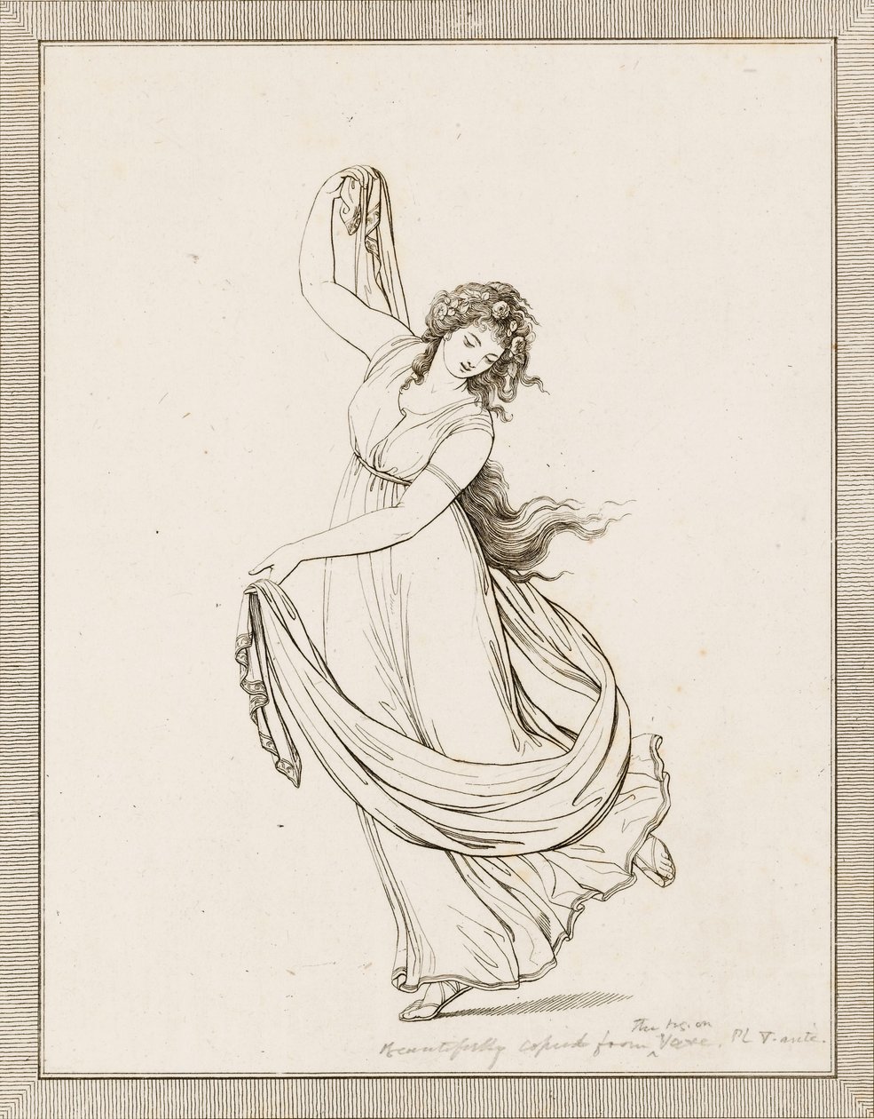 Emma, Lady Hamilton, en una pose clásica, bailando y apoyada sobre su pie derecho de Frederich (after) Rehberg
