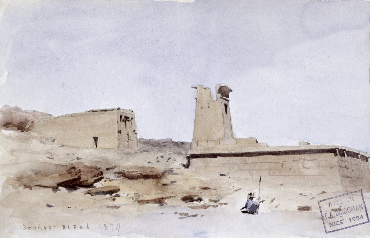 El Templo de Dendur, mostrando el Pilón y la Terraza, 1874 de Frederick Arthur Bridgman