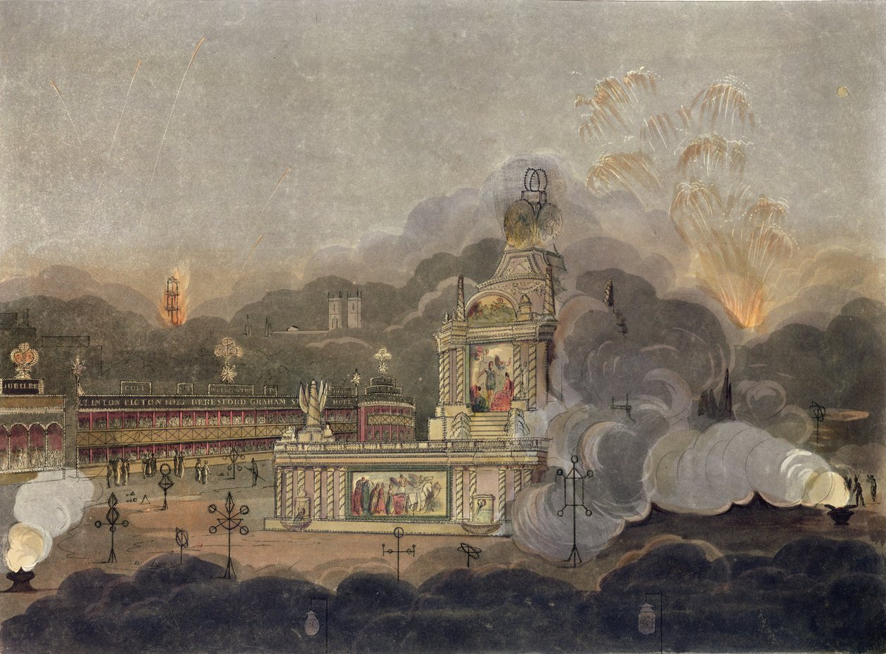 Vista del Templo de la Concordia en el Green Park, 1 de agosto de 1814 de Frederick Calvert