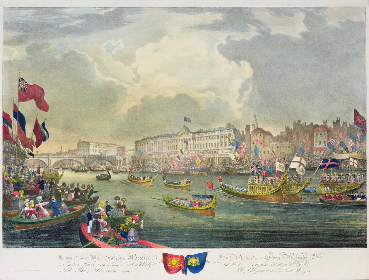 Vista del río Támesis durante la inauguración del Puente de Londres por el rey Guillermo IV y la reina Adelaida, grabado por William Day, 1831 de Frederick Calvert