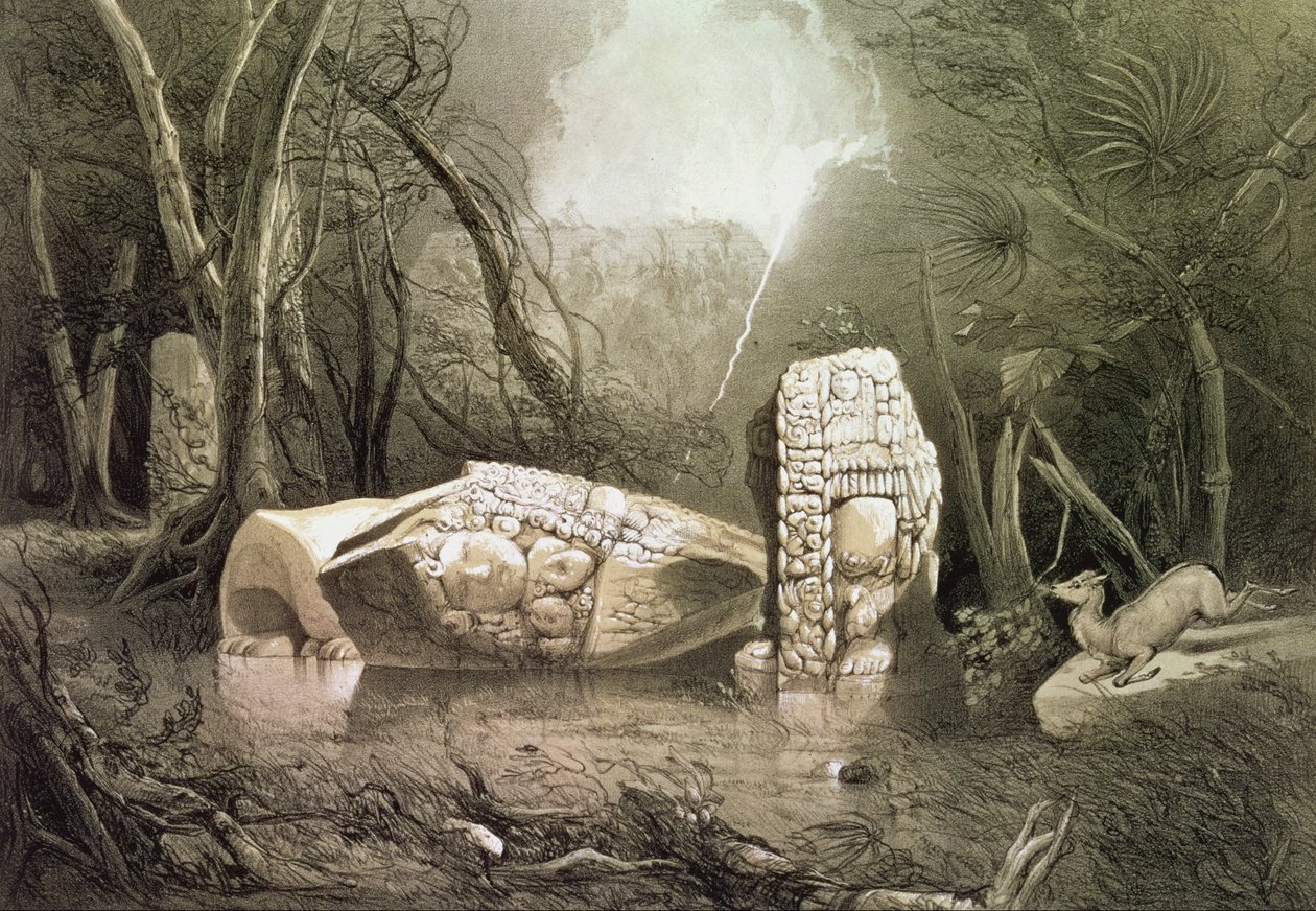 Ídolo maya roto en Copán, Guatemala de Frederick Catherwood