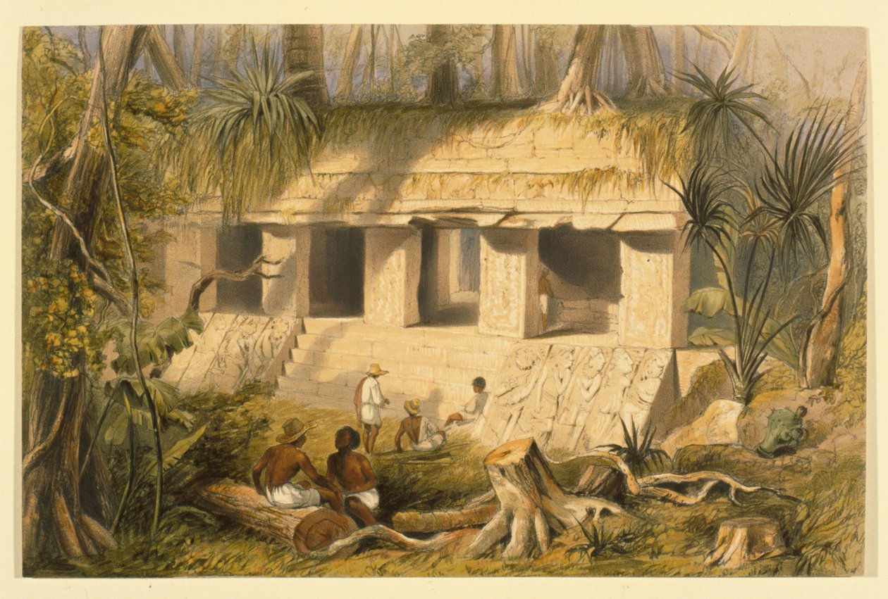 Corte principal del Palacio en Palenque, ilustración de 