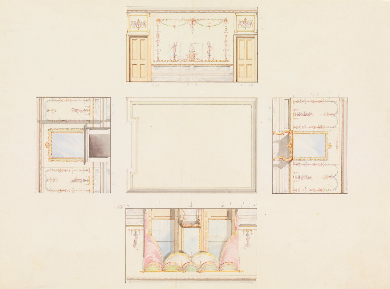 Diseño para el techo y las cuatro paredes de la habitación de Frederick Crace