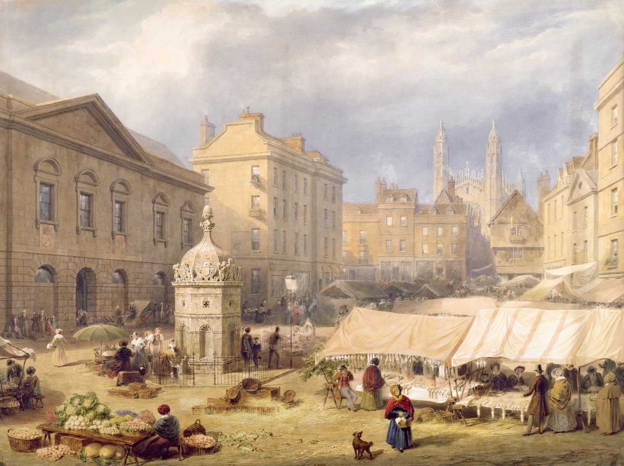 Plaza del mercado de Cambridge, 1841 de Frederick Mackenzie
