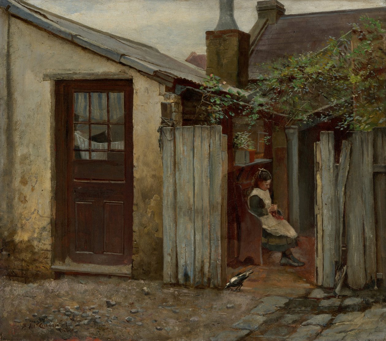 Niña con pájaro en la panadería de King Street de Frederick McCubbin