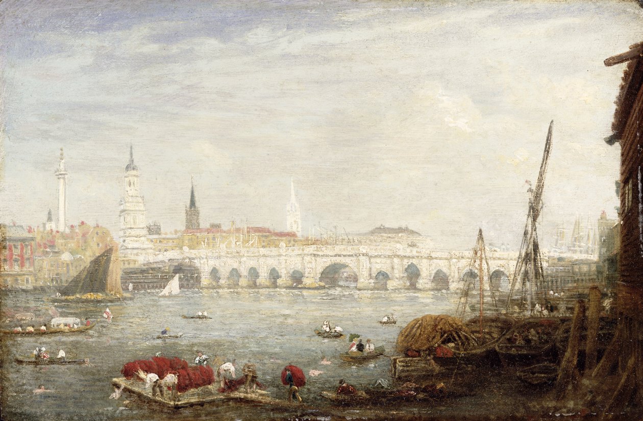 El Monumento y el Puente de Londres, c.1820-80 de Frederick Nash