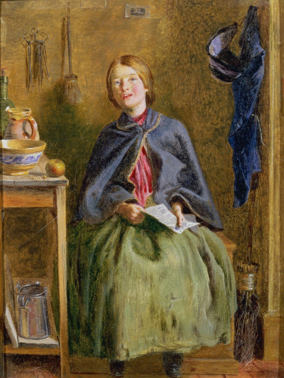 Una doncella aprendiendo a leer, 1858 de Frederick Smallfield