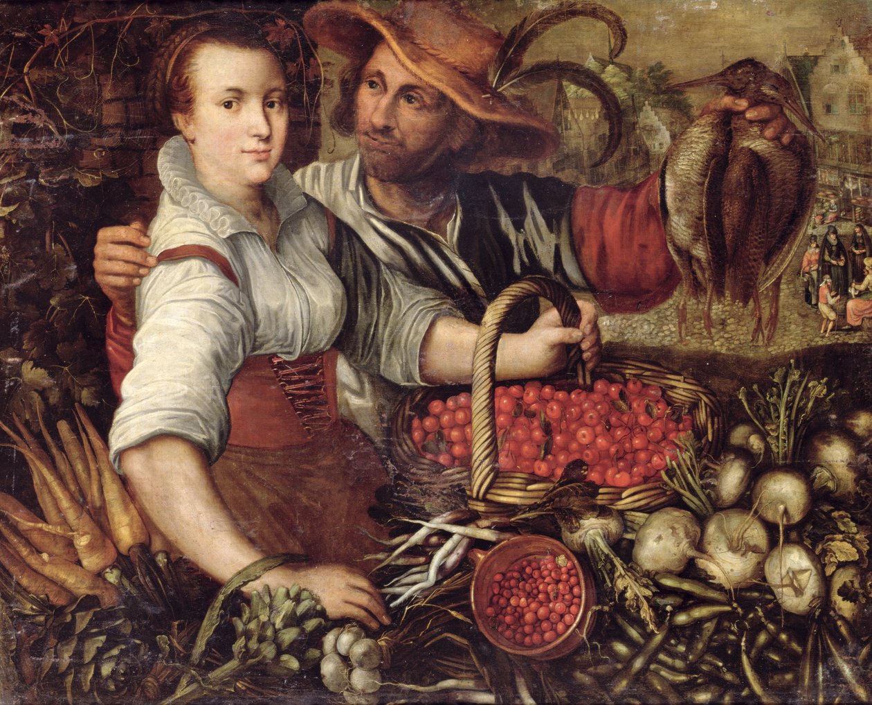 Escena de Mercado con Vendedores de Frutas y Verduras de Frederick van Valkenborch