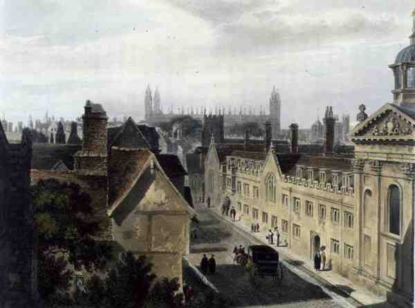 Exterior del Pembroke College, desde una ventana de Peterhouse, Cambridge, de 