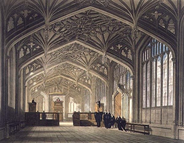 Interior de la Escuela de Teología, ilustración de la 