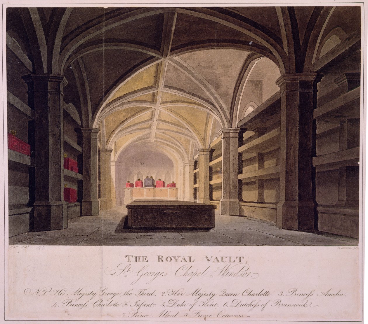 La Bóveda Real, Capilla de San Jorge, Windsor, grabado por Daniel Havell (1785-1826) de Frederick (after) Nash