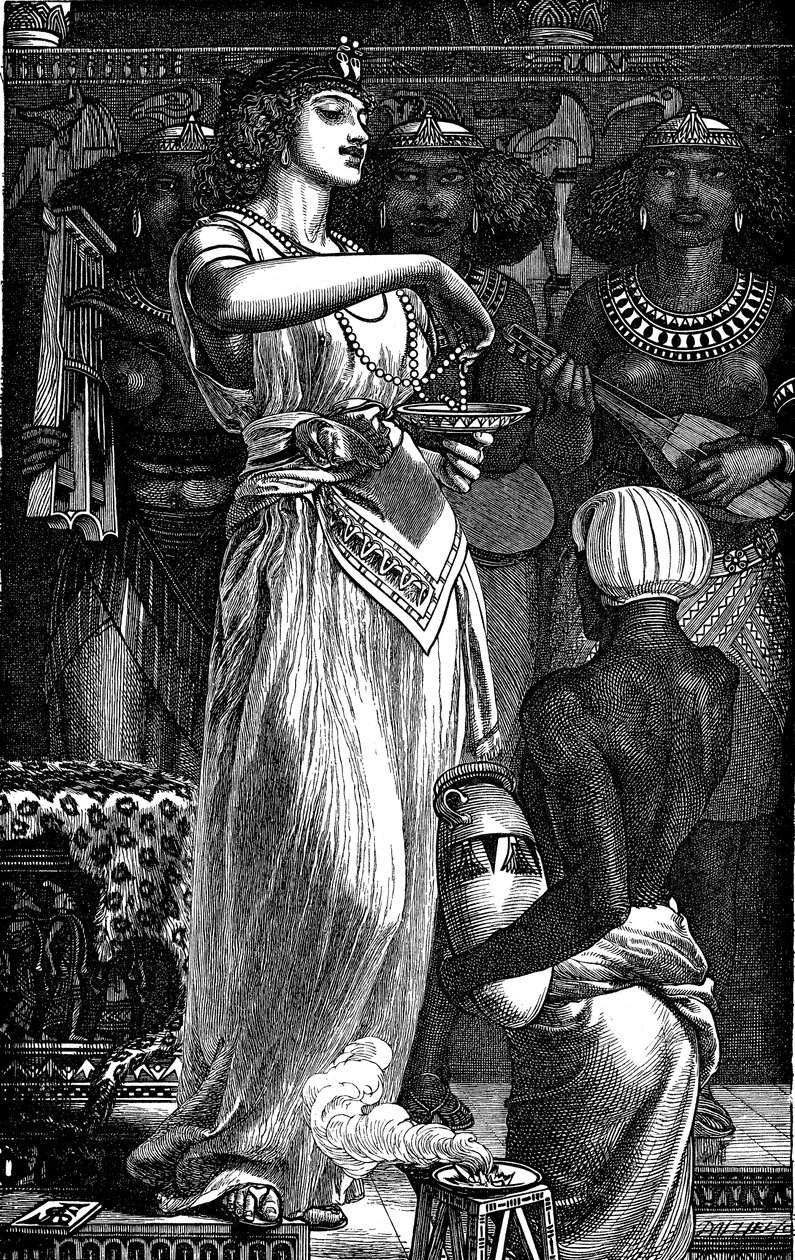 Cleopatra VII 69-30 a.C., Reina de Egipto, disolviendo perlas en vino de Frederick Augustus Sandys