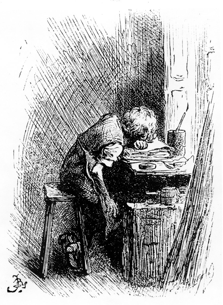 Charles Dickens en la fábrica de betún, una ilustración de 