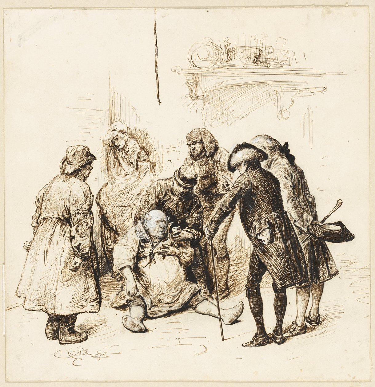 Dos Caballeros Ayudando a un Borracho de Frederick Barnard