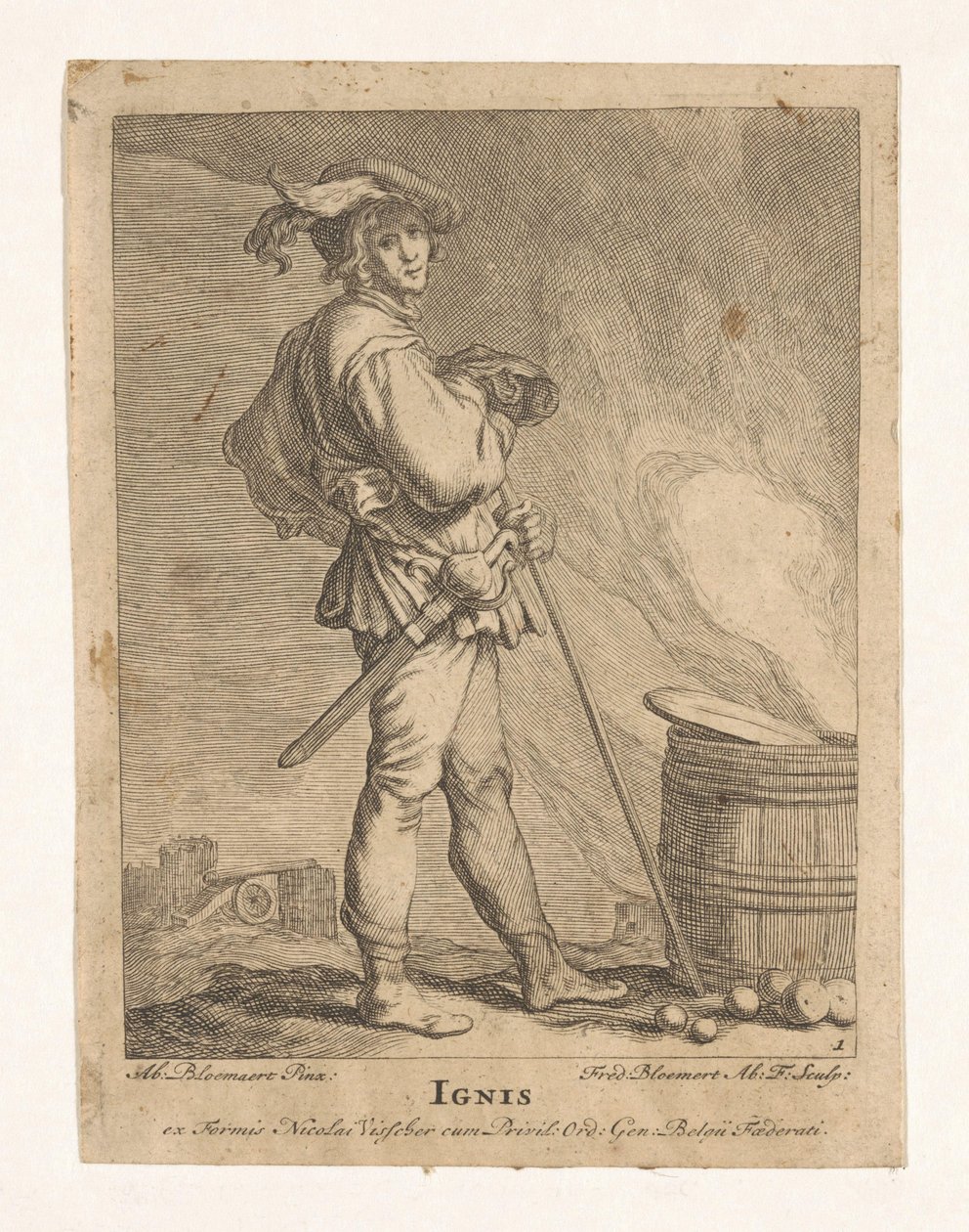 Fuegos artificiales Ignis (título sobre objeto) Los cuatro elementos (título de la serie) de Frederick Bloemaert
