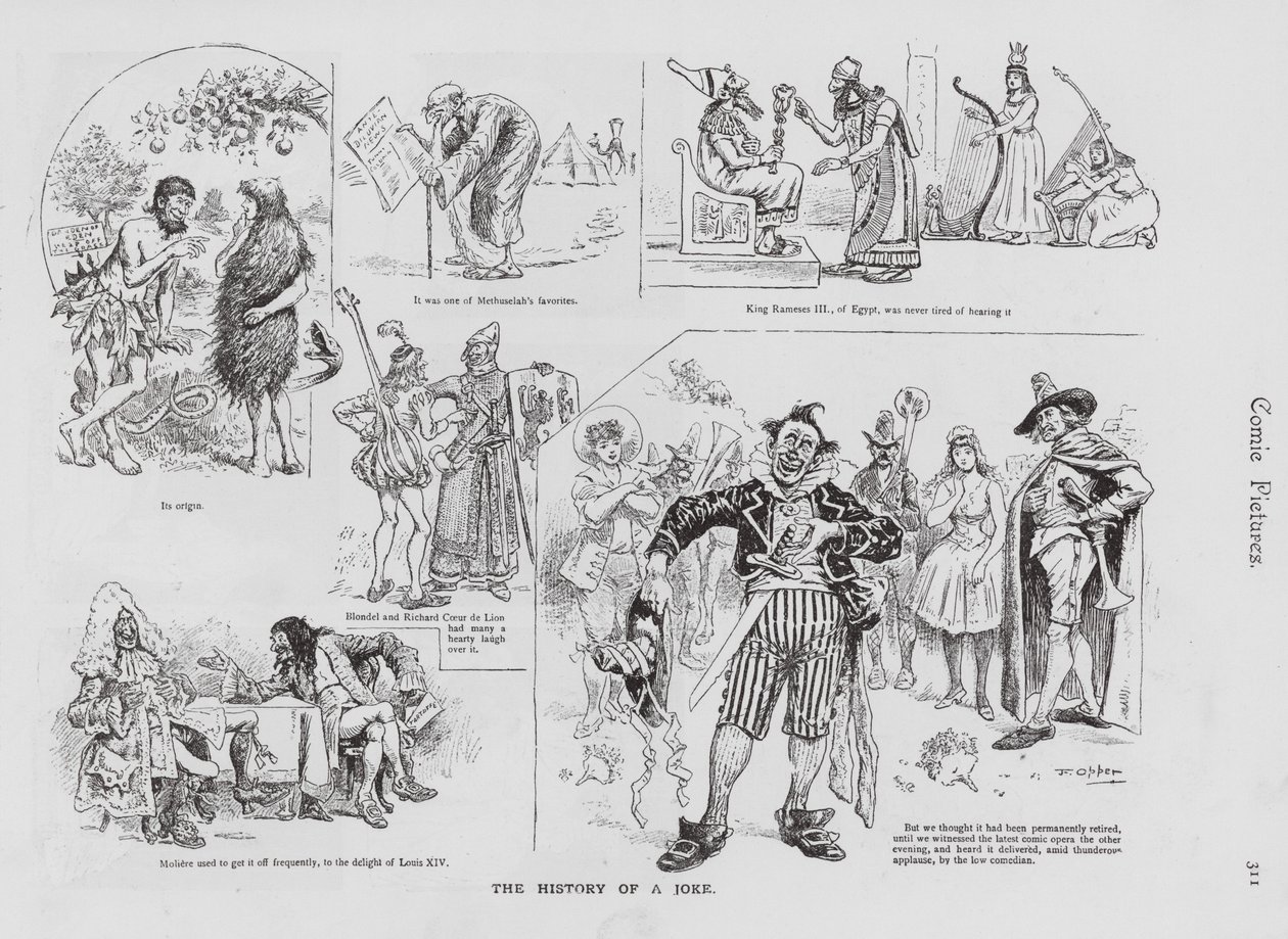 Historia de un chiste a través de los tiempos (grabado) de Frederick Burr Opper