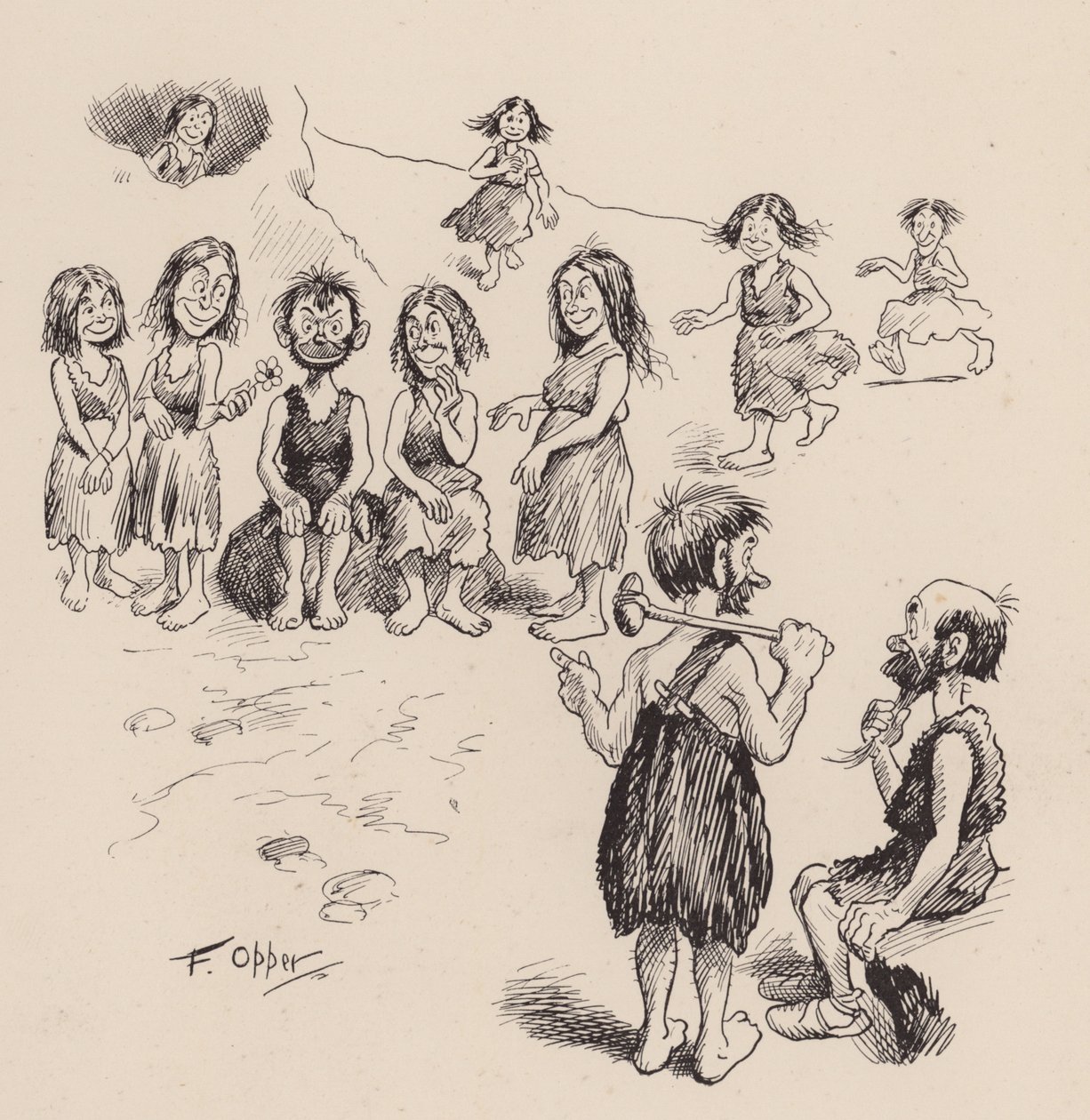 Nuestros antepasados antediluvianos por F Opper: Número Cuarenta y Seis (litografía) de Frederick Burr Opper