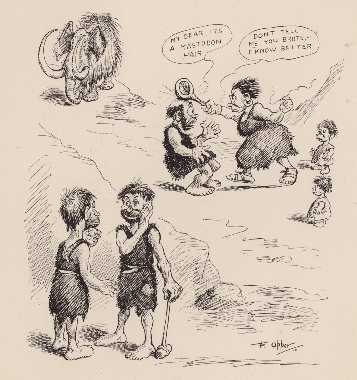 Nuestros antepasados antediluvianos por F Opper: Número Treinta y Cuatro (litografía) de Frederick Burr Opper