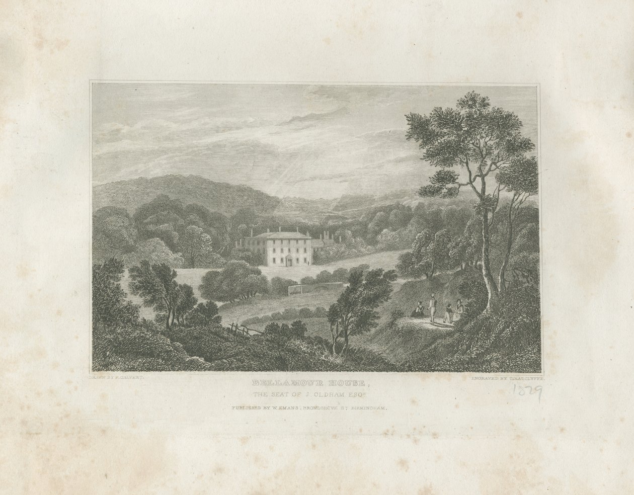 Colton - Bellamour House: grabado, nd [c 1830] de Frederick Calvert