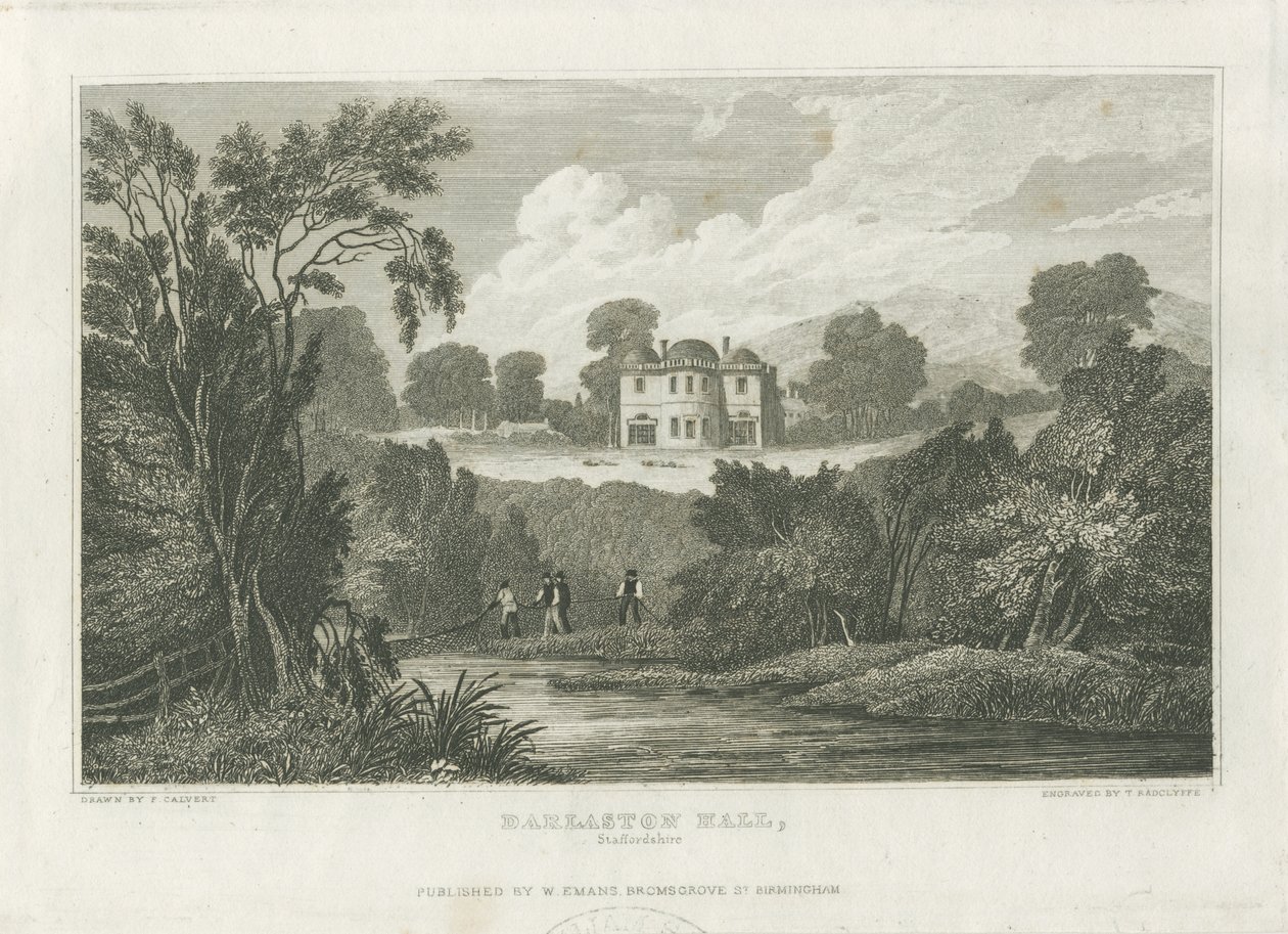 Darlaston Hall: grabado, nd [c 1830] de Frederick Calvert