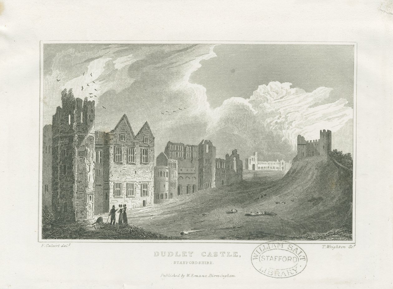 Castillo de Dudley - El Torreón: grabado en acero de Frederick Calvert