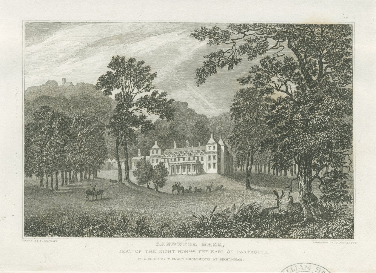 Sandwell Park - Hall: grabado de Frederick Calvert