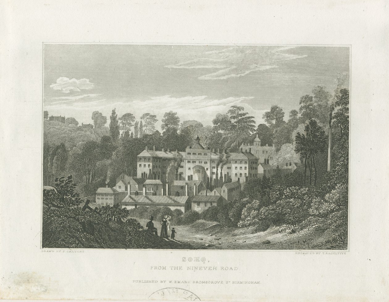 Fábrica de Soho desde la Carretera de Ninevah: grabado en acero de Frederick Calvert