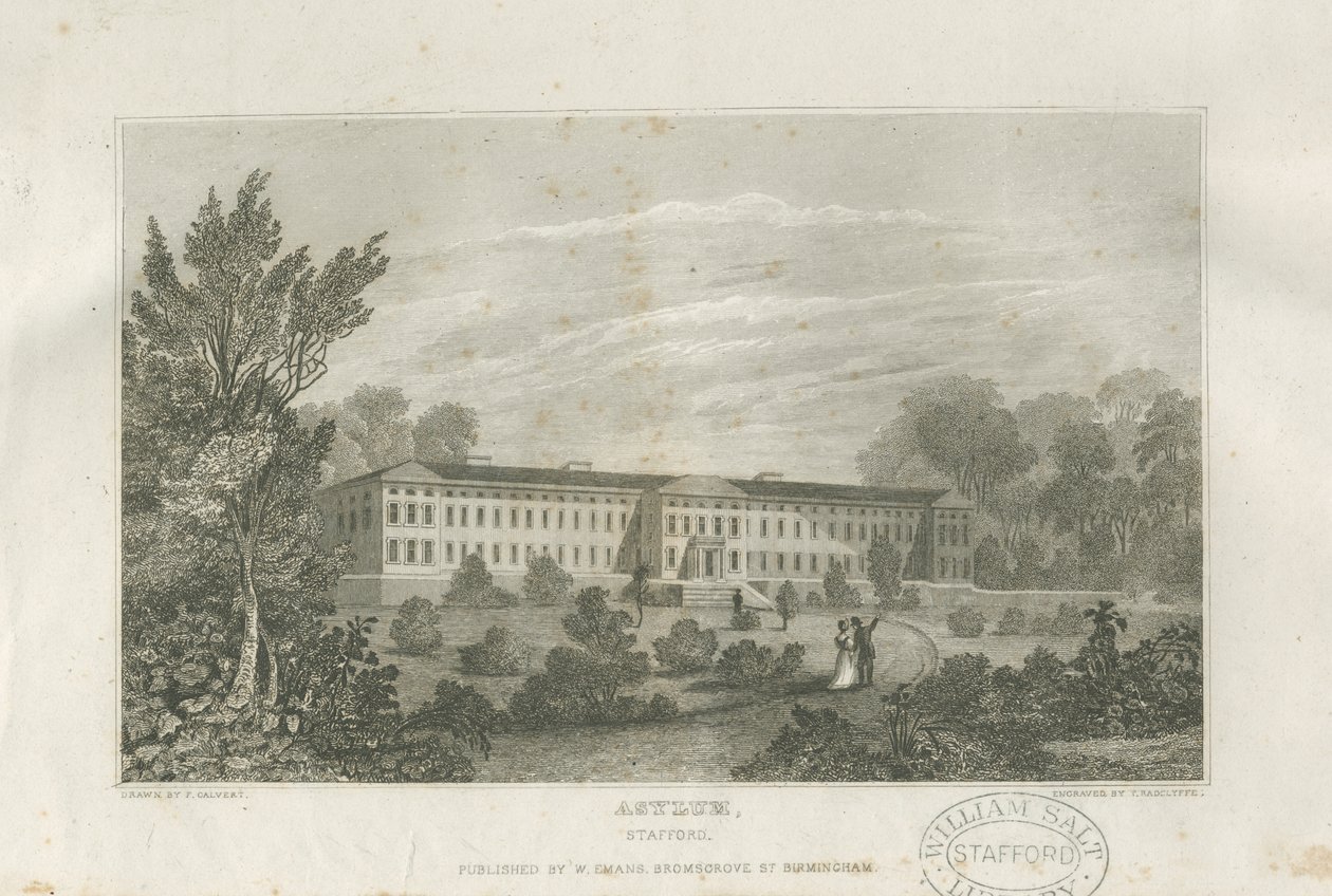 Stafford - Asilo: grabado, nd [c 1830] de Frederick Calvert