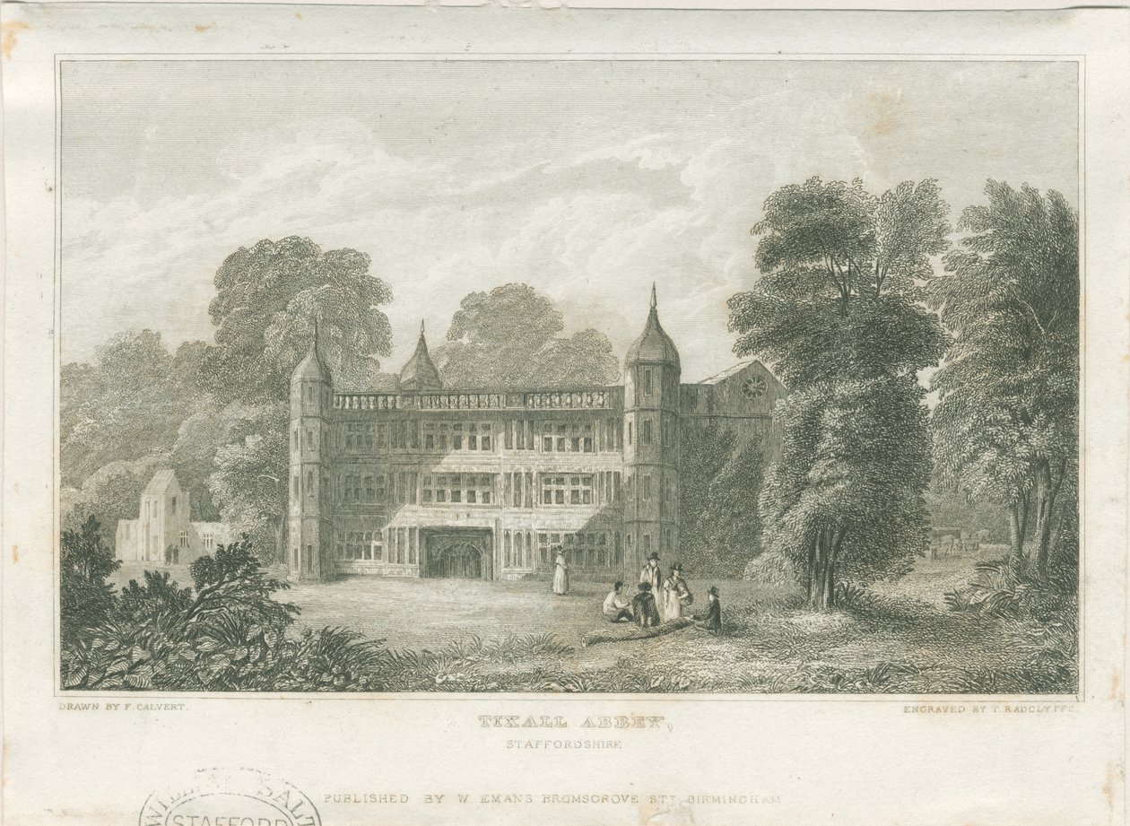Tixall Hall - Casa de la Puerta: grabado de Frederick Calvert