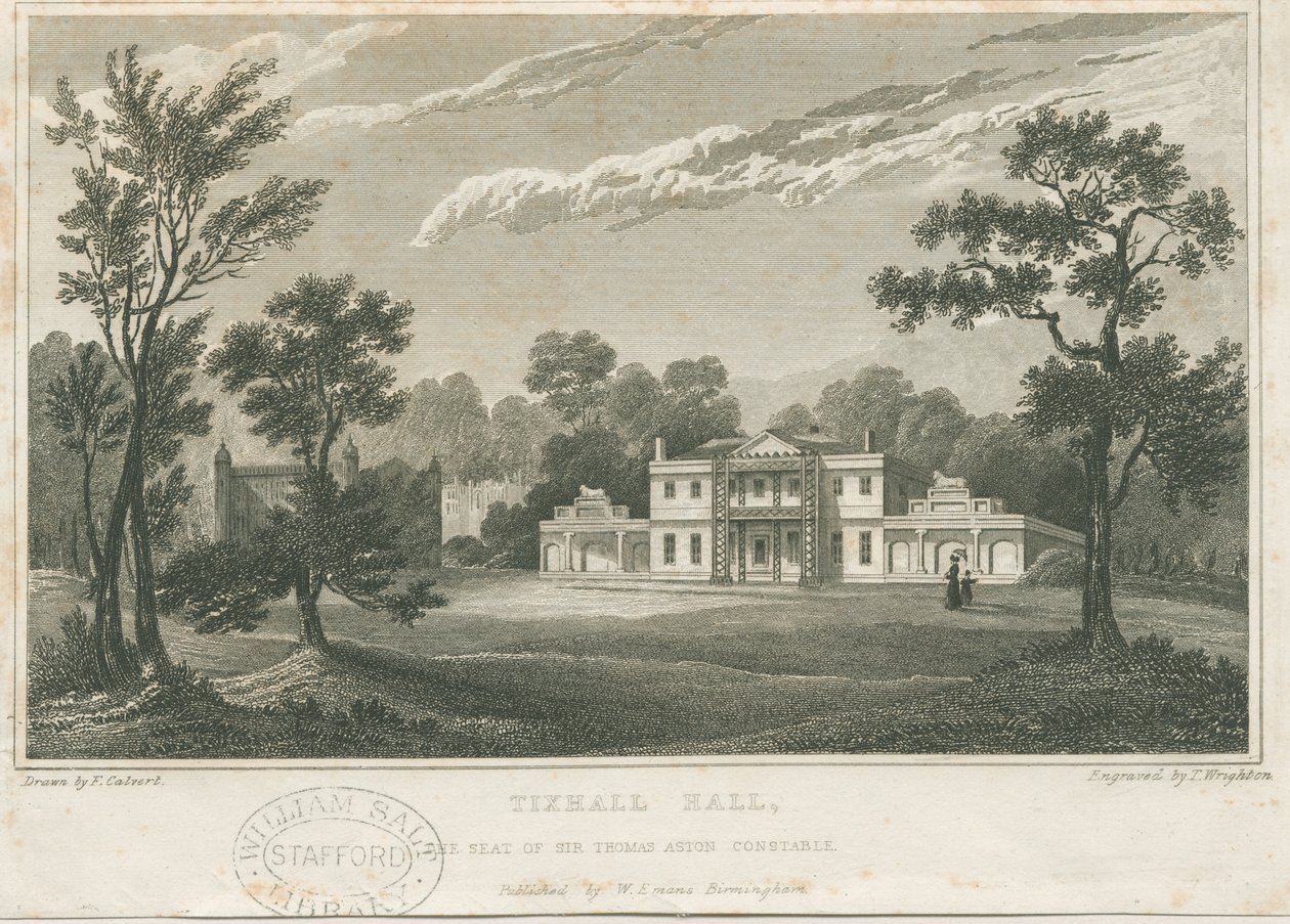 Tixall Hall: grabado de Frederick Calvert