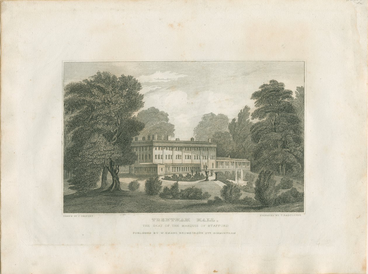 Trentham Hall: grabado, nd [c 1830] de Frederick Calvert