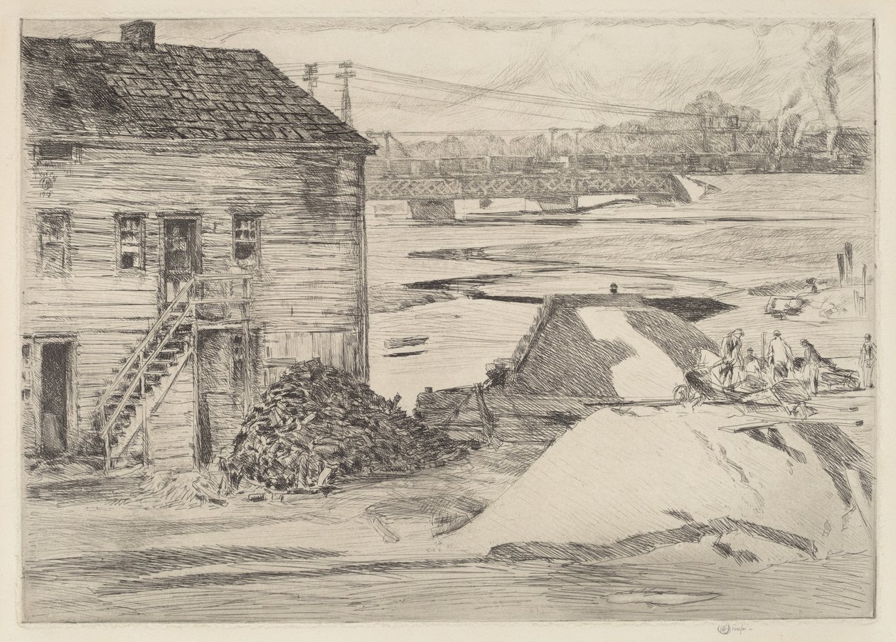 Marea baja, puente de Cos Cob, 1915 de Frederick Childe Hassam