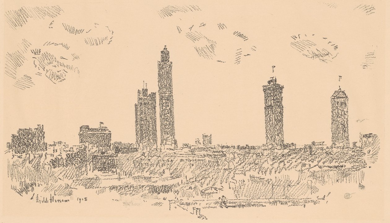 Línea del cielo de Nueva York, edificios oscuros, 1918 de Frederick Childe Hassam