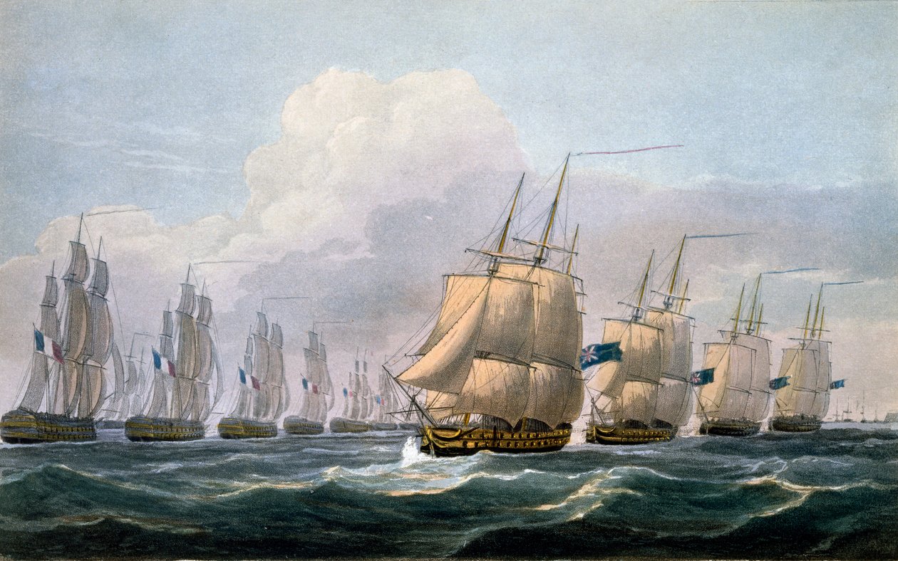 Capitán Beresford en el HMS Theseus liderando su escuadrón de barcos de Frederick Christian Lewis