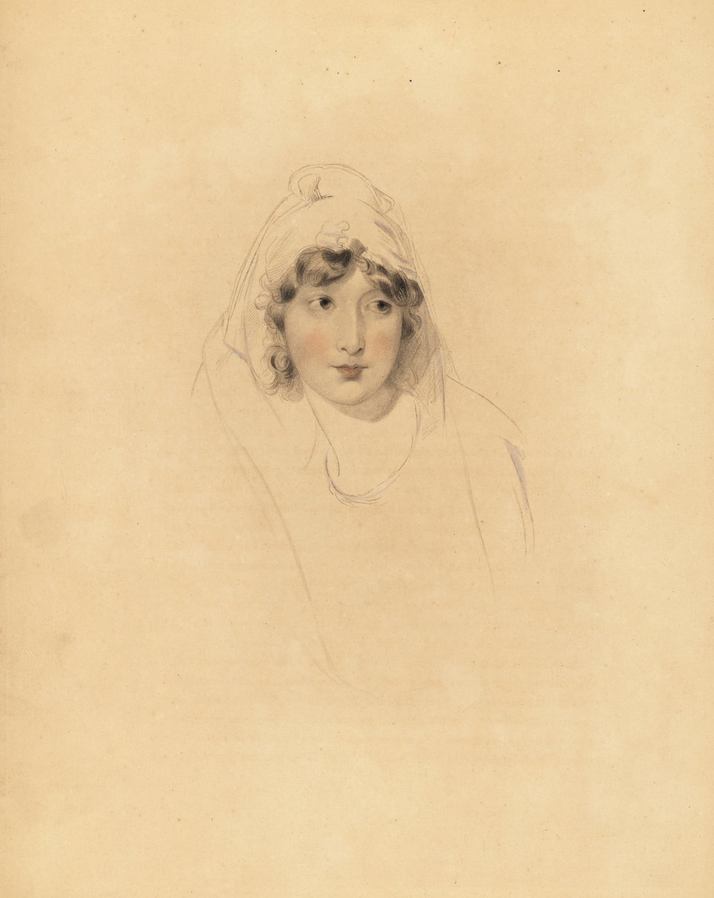 Retrato de Lady Augusta Lowther, Condesa de Fane, esposa del 1er Conde de Lonsdale. Grabado a mano por Frederick Christian Lewis después de una ilustración de Sir Thomas Lawrence del Cabinet of Gems de P.G. Patmore, Ackermann, Londres de Frederick Christian Lewis