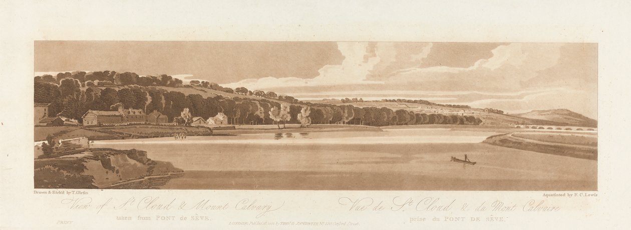 Vista de St. Cloud y del monte Calvario tomada desde Pont de Seve 1802; lámina 18 de Vistas en París, calco del volumen Emanuel de la lámina B1981.25.2627 de Frederick Christian Lewis the Elder