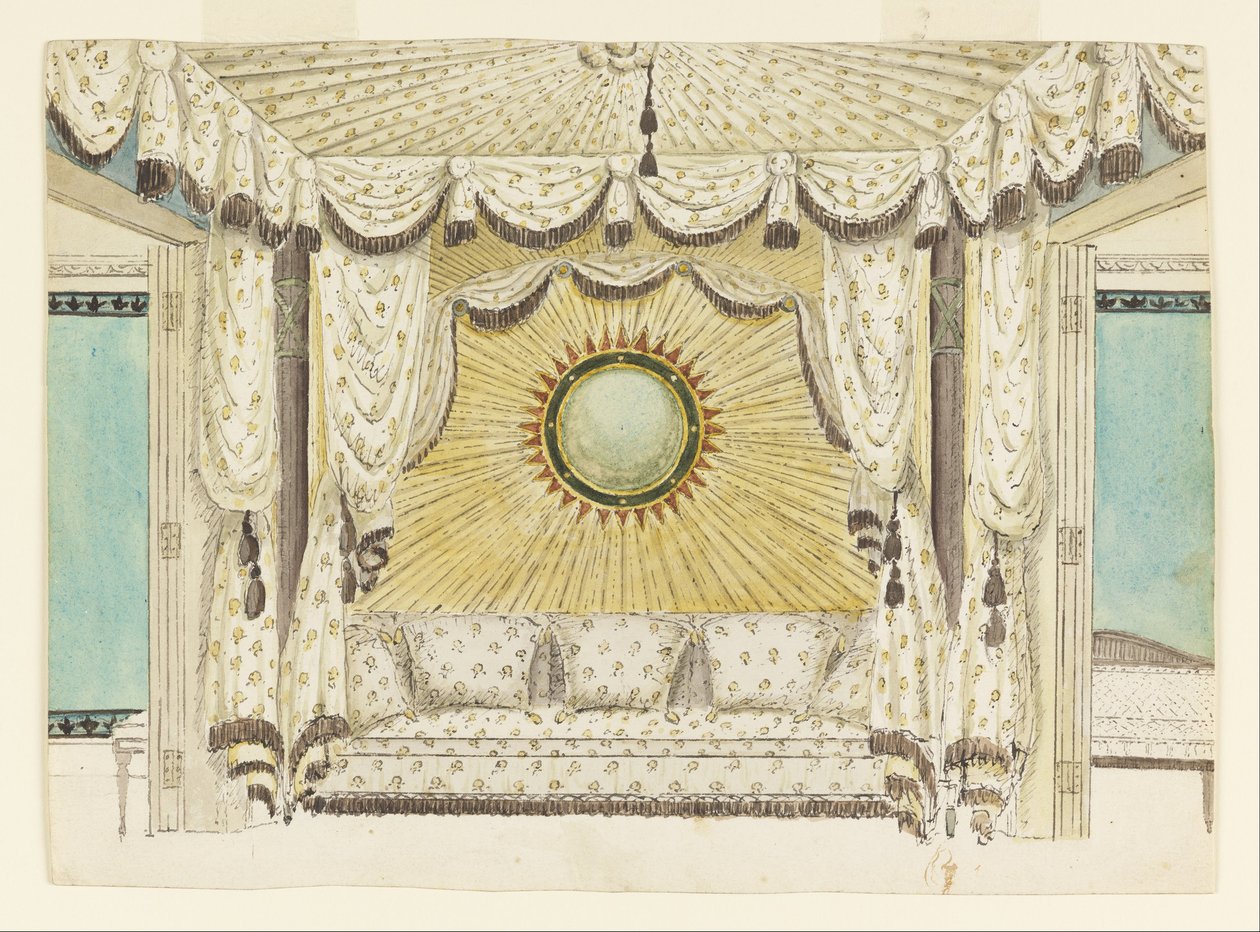 Diseño para Cama con Alcoba, probablemente para el Dormitorio o Boudoir del Príncipe de Gales, Royal Pavilion de Frederick Crace