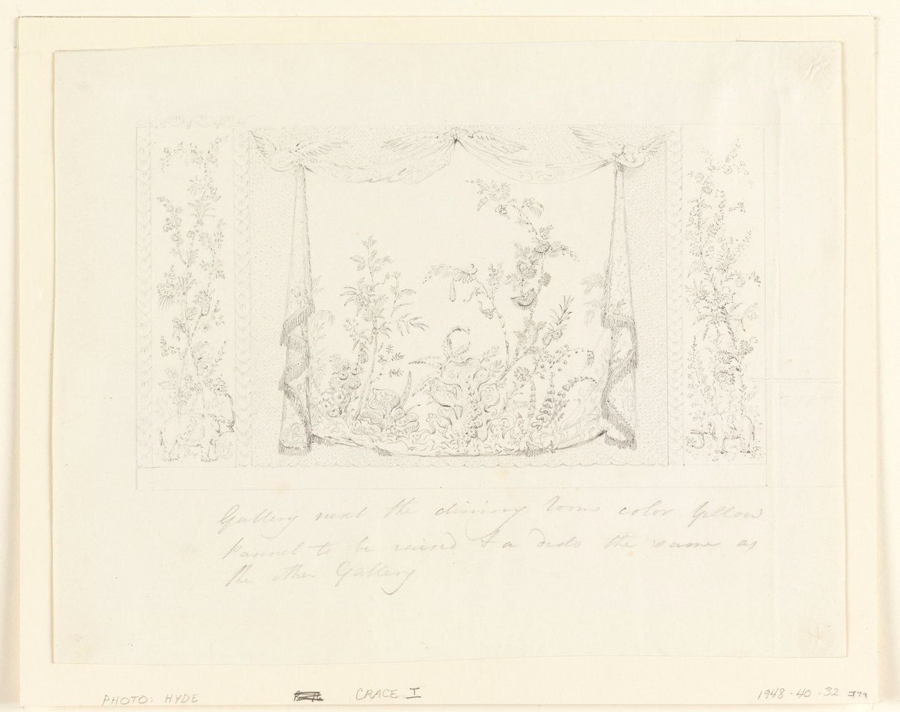 Dibujo, El Pabellón Real, Brighton, Salón Azul (Sur), decoración mural propuesta, ca. 1820 de Frederick Crace