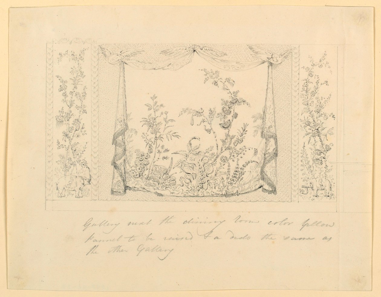 Dibujo, El Pabellón Real, Brighton, Salón Azul (Sur), decoración mural propuesta, ca. 1820 de Frederick Crace